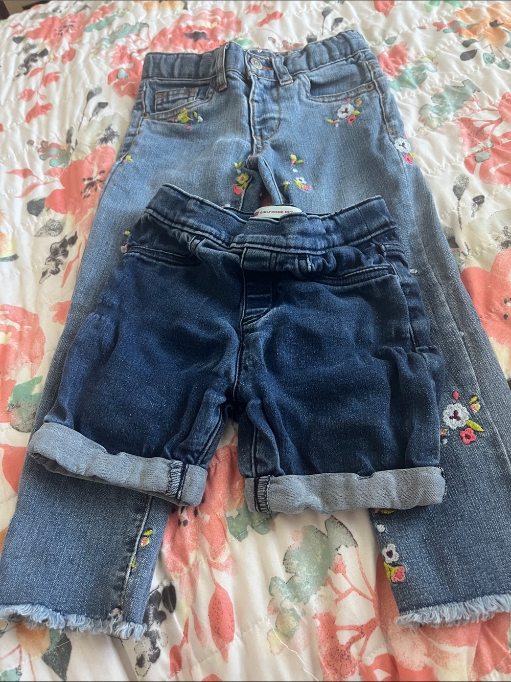 Cat & Jack Light Blue and Dark Blue Kids Jeans with Floral Embroidery